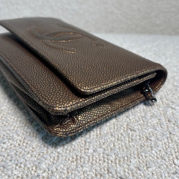 Authentic Chanel Gold Bronze Metallic Caviar Timeless Wallet on Chain Double CC - Picture 11 of 13